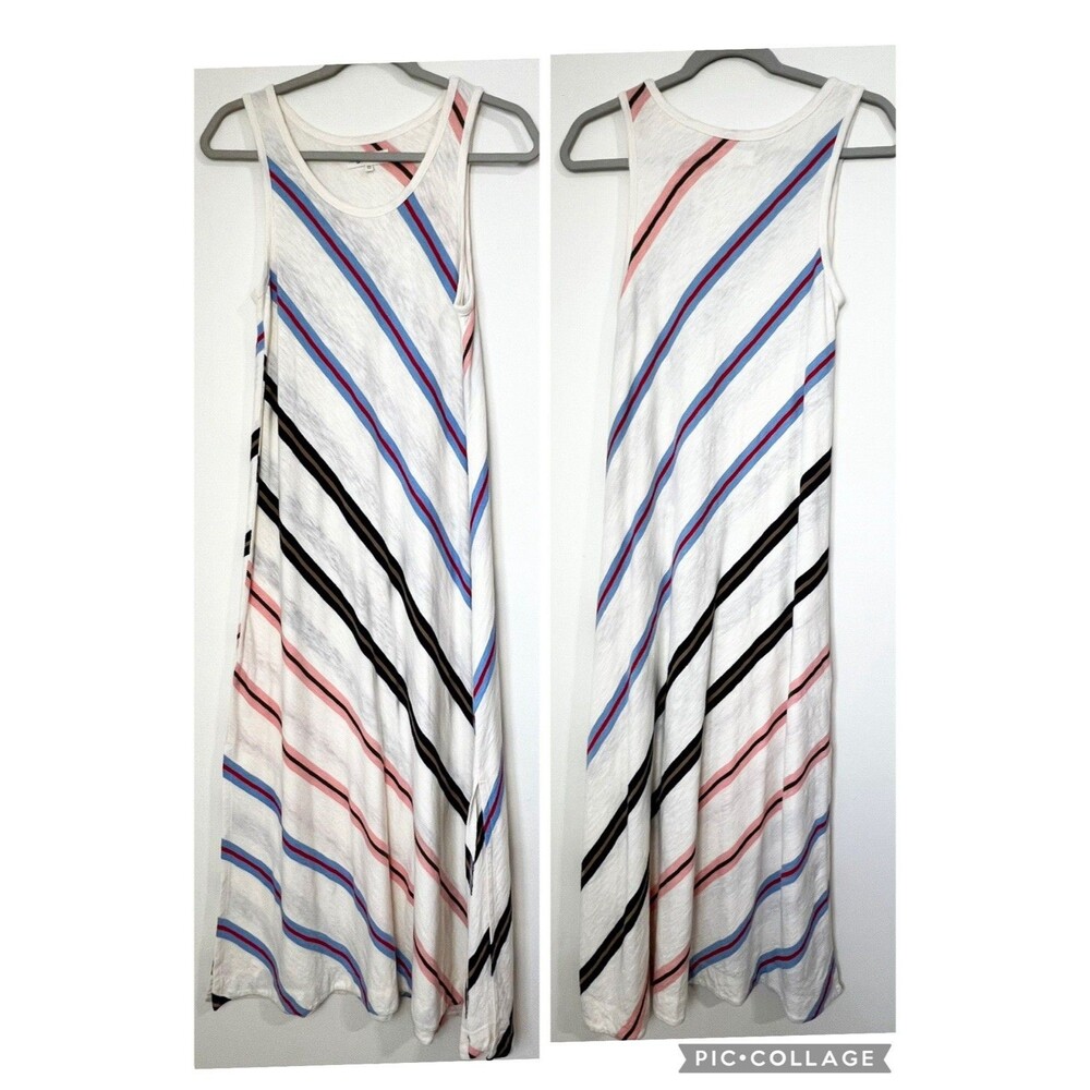 Lou & Grey Soft Slub Jersey Diagonal Stripe Sleeveless Midi Dress Women’s XS
